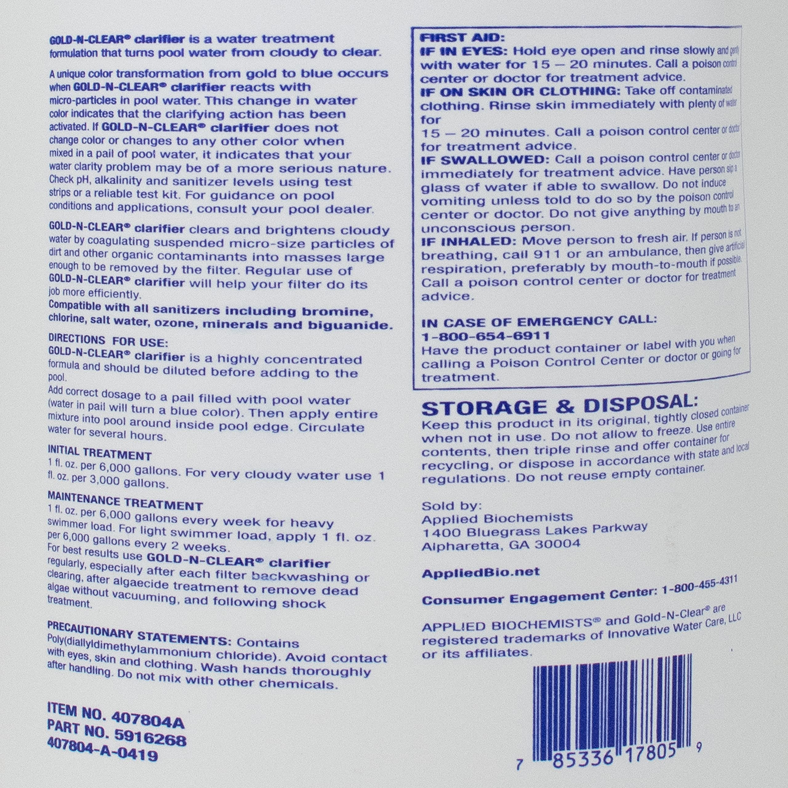 Applied Biochemists Pool 407804A Gold-N-Clear Swimming Pool Water Clarifier, 1 gal - Image 7